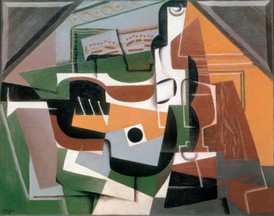 Guitar, Bottle and Glass by Juan Gris